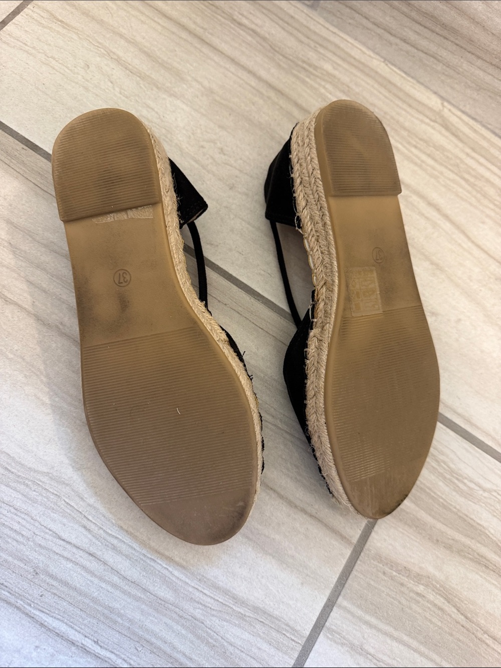 Black Espadrille Flats with Ankle Straps - Picture 4 of 6